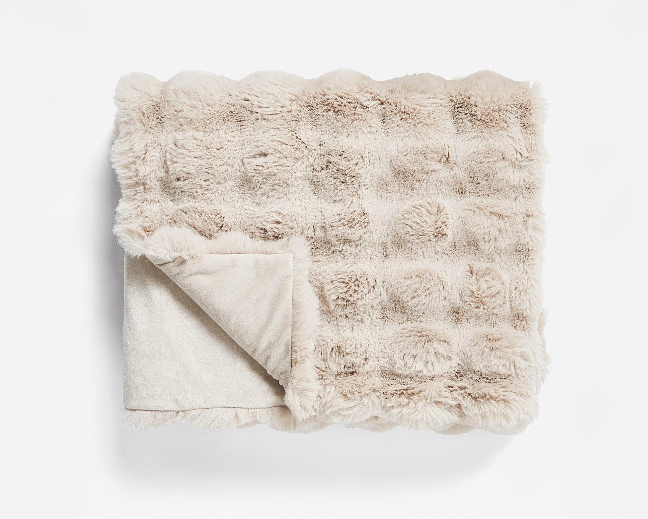 Primaviera™ Deluxe POM Rabbit Fur Plaid Zand - Heerlijk warm op koude dagen!